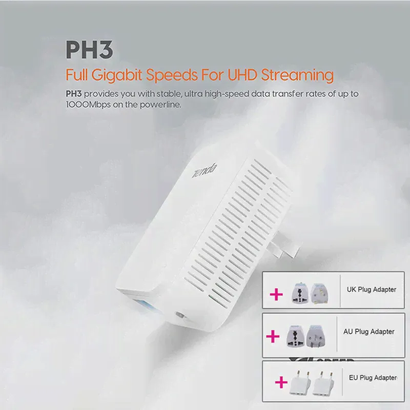Сетевой адаптер Tenda PH3, 1000 Мбитс, 1 порт, Gigabit AV1000 Ethernet PLC адаптеры, высокая совместимость с IPTV Homeplug AV2, 1 пара (art.: 3920b53cafe33)-3